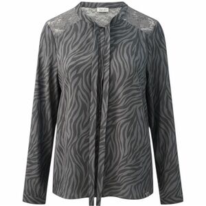 Liu Jo Elegant Sheer Zebra Print Blouse with Lace Detail Gray Black Size M